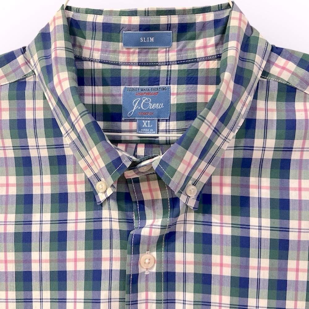 J. Crew Men's Secret Wash Blue Plaid Shirt XL